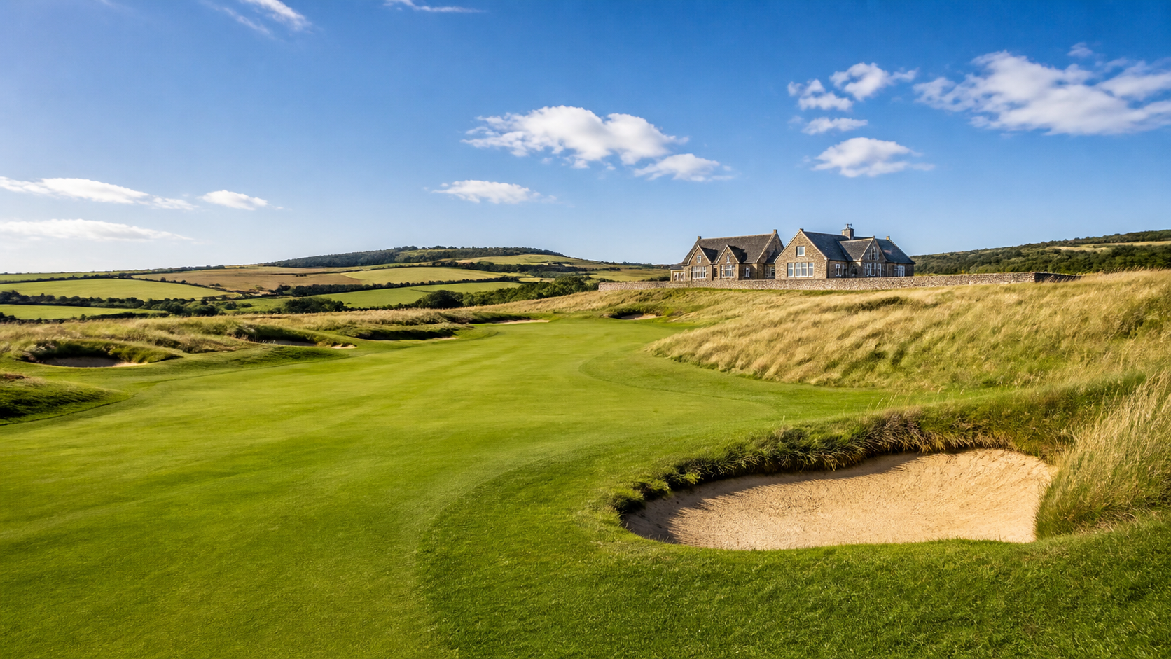 Sunny British links-style golf course
